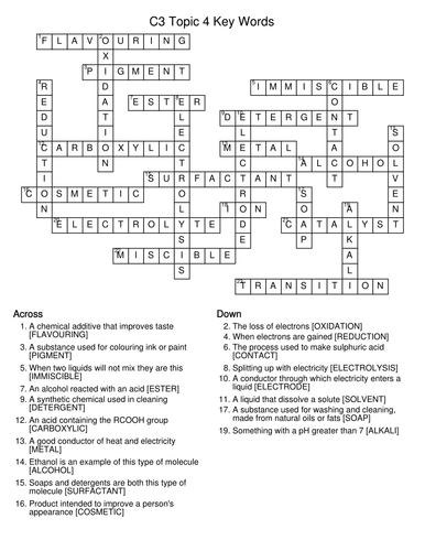 Edexcel 360 science C3 Topic 4 Keyword crossword