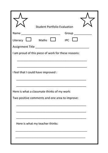 Self evaluation for portfolio work | Teaching Resources