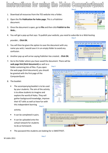 Holes Computer Game / ComputerQuest Activity