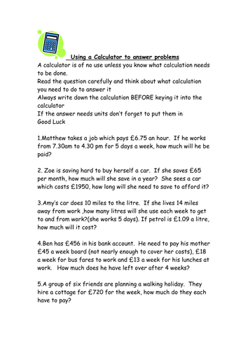 Maths Calculator Problems - Ks3 Worksheet | Teaching Resources