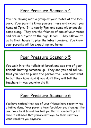 Worksheets Peer Pressure Worksheets peer pressure scenario cards by lmcd1206 teaching resources tes preview resource