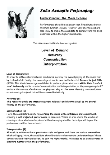 Solo Acoustic Performing STUDENT mark scheme