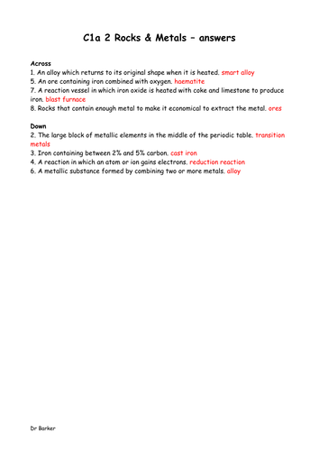 AQA C1a Products from rocks revision crosswords