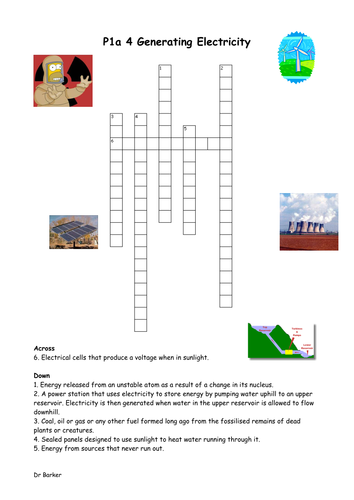 AQA P1a Energy & electricity revision crosswords