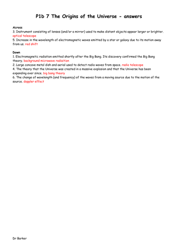 AQA P1b Radiation & Universe revision crosswords