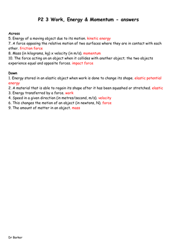AQA P2 Additional physics revision crosswords