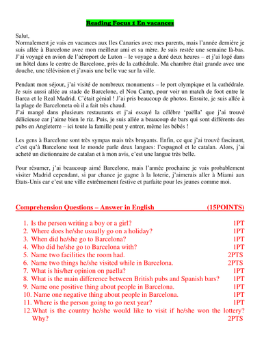 GCSE READING - A HOLIDAY ACCOUNT