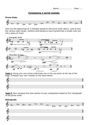 Compose a serial melody worksheet