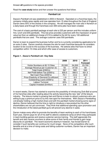 AQA Unit 2 AS Business Studies Practice Paper