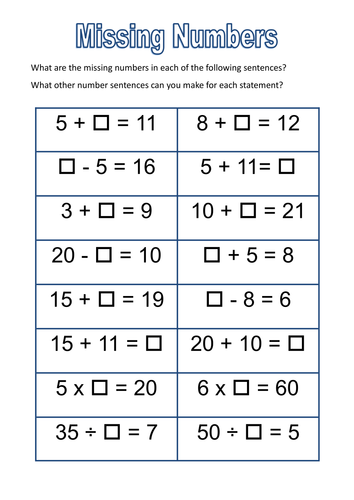 Missing Numbers | Teaching Resources