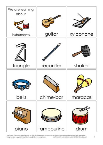 Instruments and sound (acoustics) vocabulary
