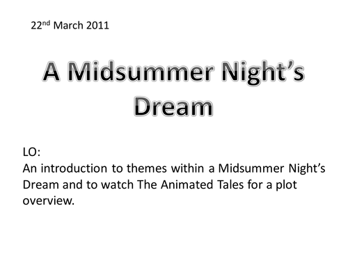 A Midsummer Night's Dream: An Introduction Lesson