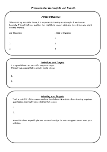 Preparation for Working Life AQA - Careers
