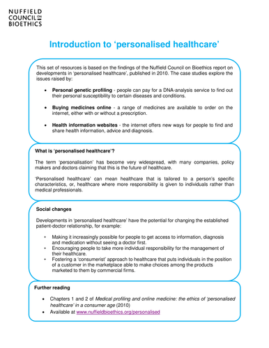 Case studies in 'personalised healthcare'