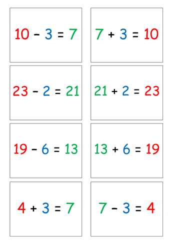 fact worksheet family numbers by Addition   Inverse and Subtraction Operations