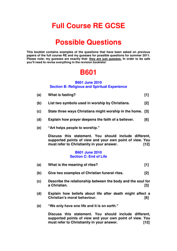 Past & Possible Questions B601-B604