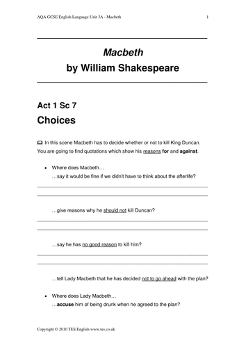 Macbeth Controlled Assessment - Theme Quizzes