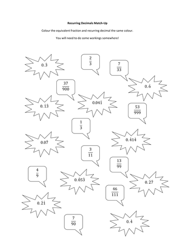 Recurring Decimals Colouring Match-Up