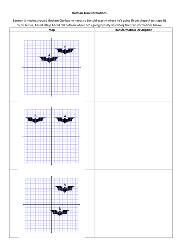 Maths: Transformations. Batman lesson activity.
