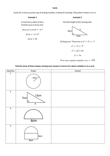 GSCE Maths: Surds Worksheet