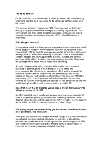 FAQs about the 16-19 bursary