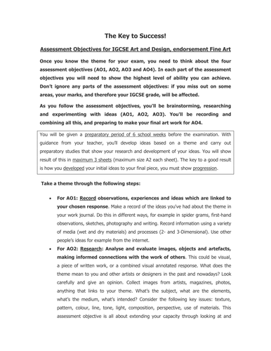 Assessment Objectives IGCSE Fine Art