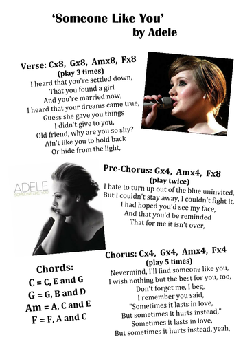 Adele Someone Like You Worksheet Teaching Resources