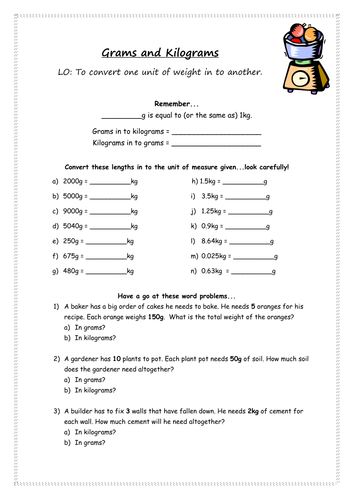 1 grade g worksheets for lloyd Resources kilograms Teaching Grams  by & kimberley