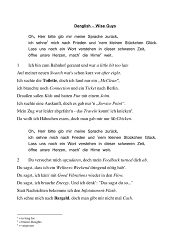 Denglish - Song by Wise Guys