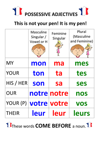 French Possessive Adjectives Pronouns Teaching Resources 5017