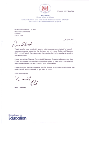 RE and the E Bacc. emailing all the MPs + replies