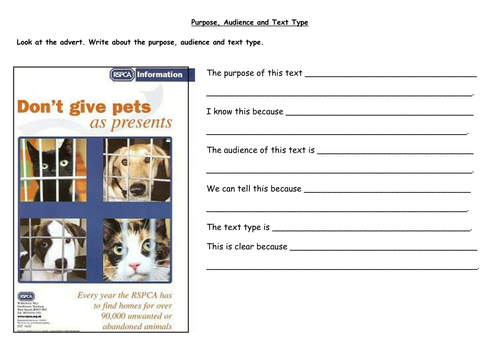 Purpose, audience and text type