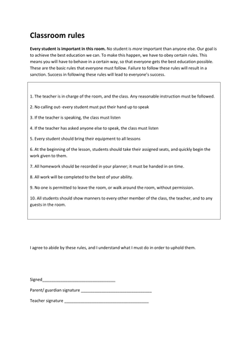 Basic classroom rules | Teaching Resources