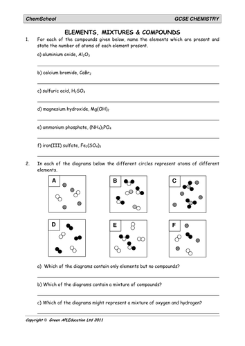 compounds and elements worksheet