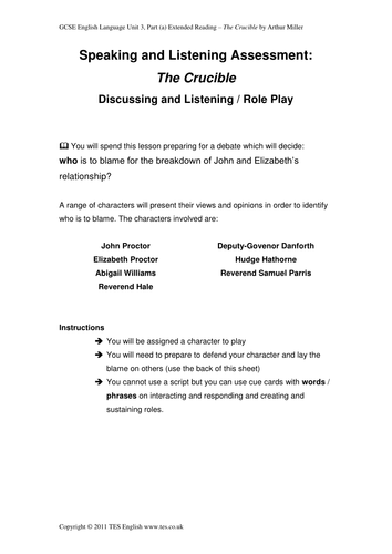 The Crucible CAT - Speaking & Listening Assignment