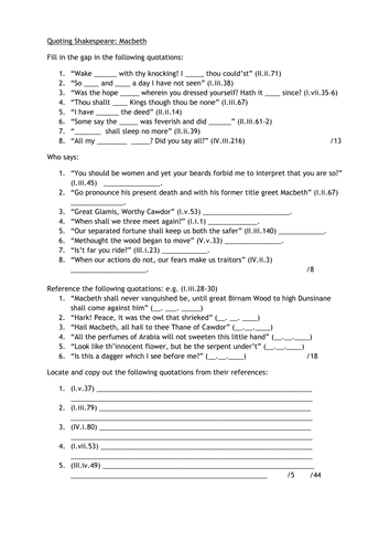Printables Macbeth Worksheets macbeth worksheets davezan quoting shakespeare activities worksheet by redrozzi