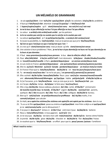 UN MêLIMêLO DE GRAMMAIRE- French grammar at AS