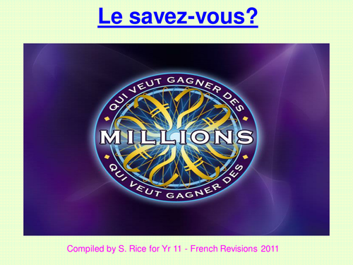 Qui veut gagner des millions? KS4 General Quiz