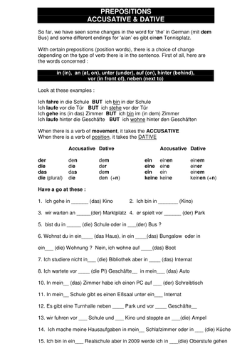accusative dative prepositions in german teaching