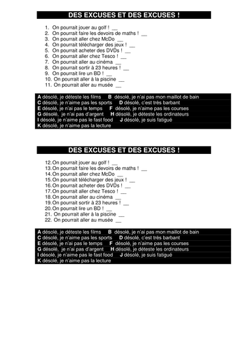 making excuses in French