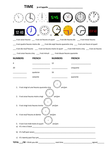 TEST - telling the time in French