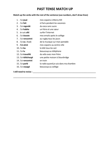 Perfect tense match up in French