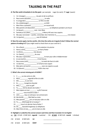 Talking in the past in French - perfect tense