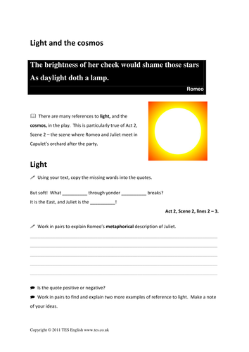 Romeo and Juliet: Images and Imagery Worksheet
