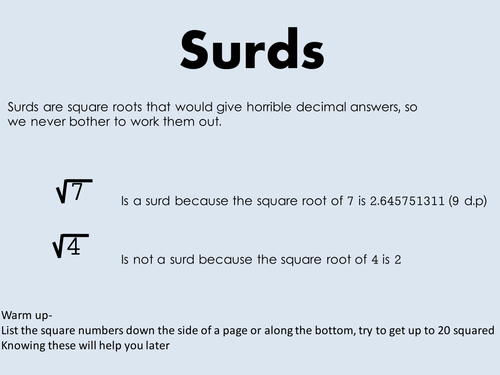 Simplifying Surds