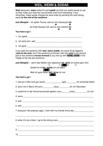 subordinating conjunctions: weil, wenn & sodass