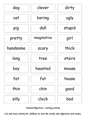 Adjectives and nouns simple sorting