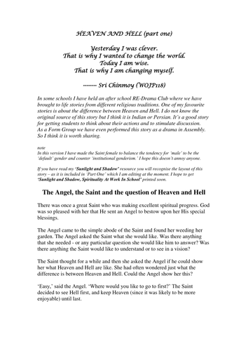 Heaven and Hell - a story - and more readings