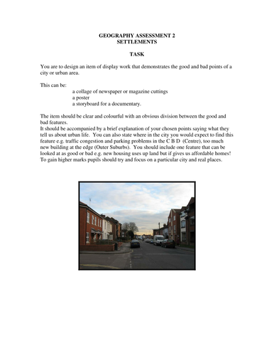 Cities - good and bad - levelled assessment task