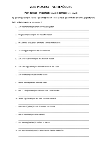 Perfect, Imperfect & future practice in German